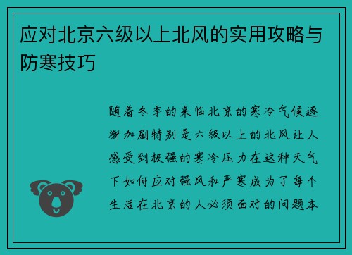 应对北京六级以上北风的实用攻略与防寒技巧
