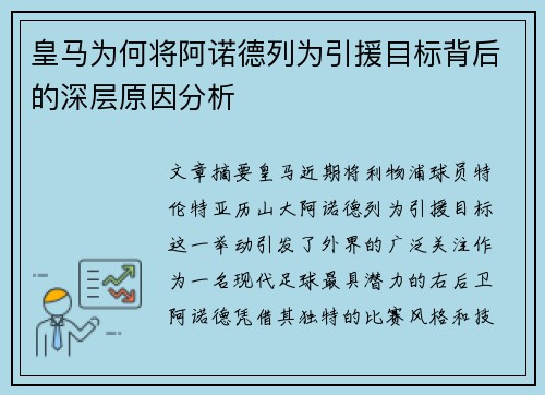 皇马为何将阿诺德列为引援目标背后的深层原因分析