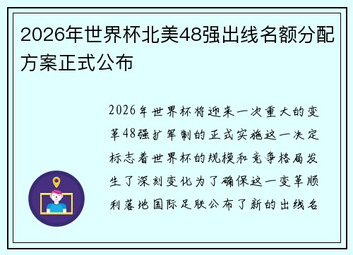 2026年世界杯北美48强出线名额分配方案正式公布